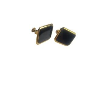 Vintage Napier GoldTone Black Onyx Screw-Back Earrings Signed 3/4 inch hinged